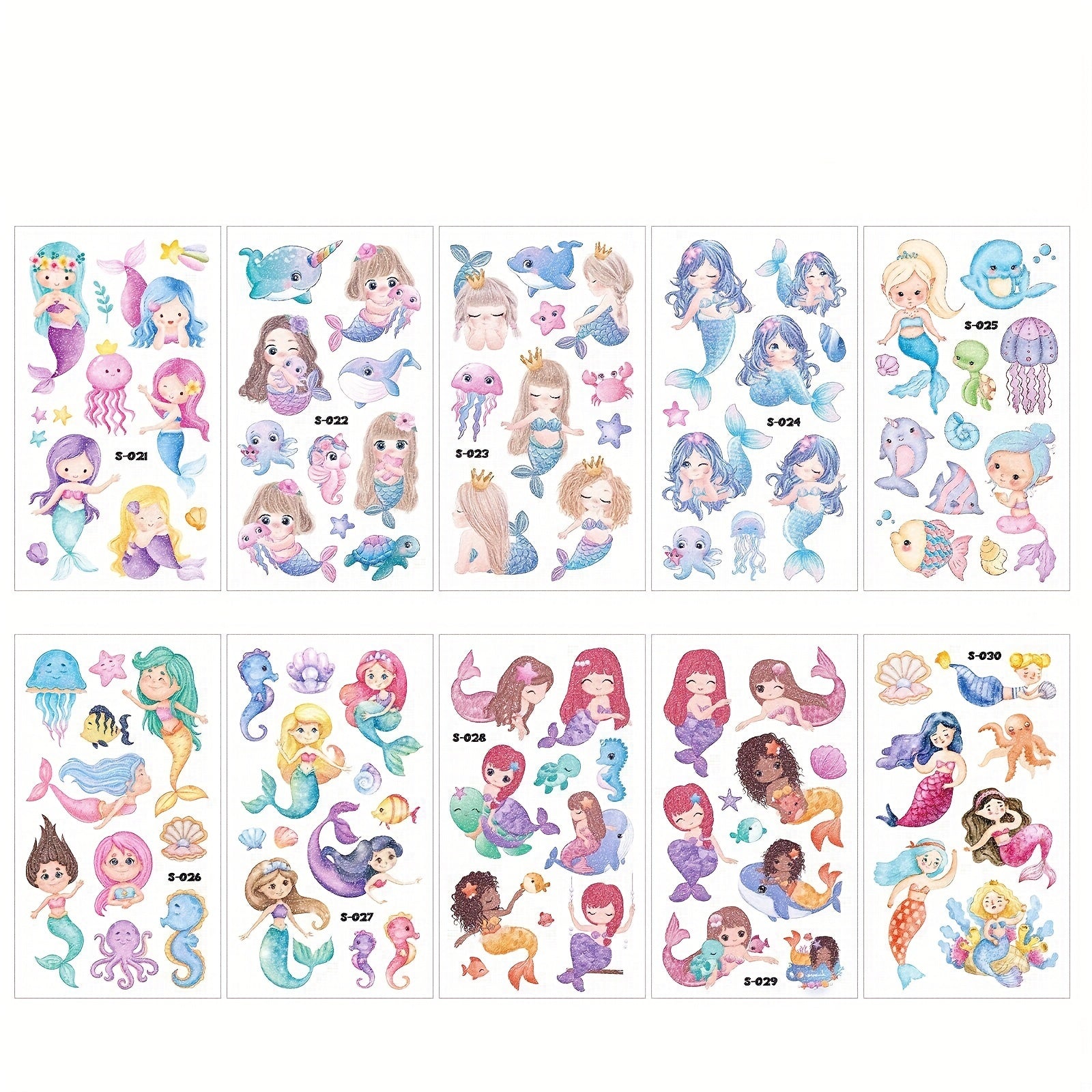 10pcs Mermaid Glitter Waterproof Tattoo Sticker for Kids