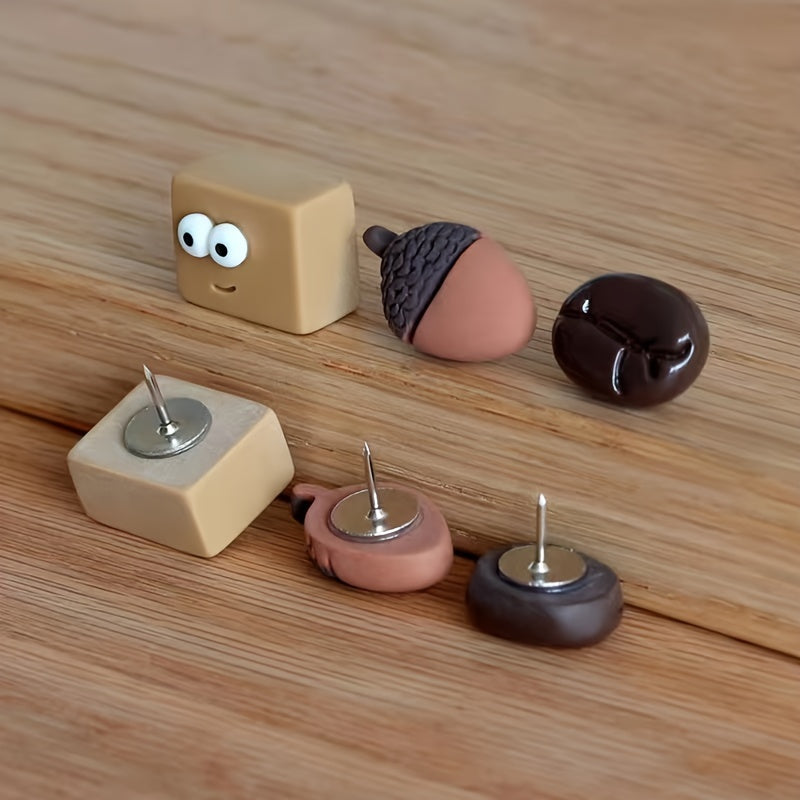9pcs Coffee Bean Bread Nut Cartoon Thumbtack Racer Nail Cork Board