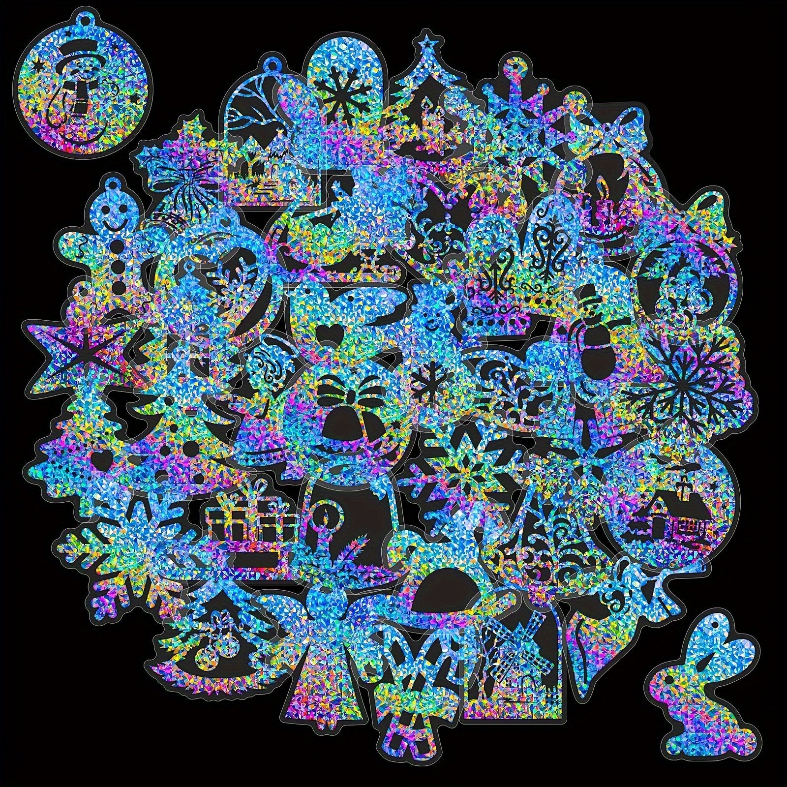 50pcs Laser Merry Christmas Stickers Bright Holographic PET Streamer Stickers