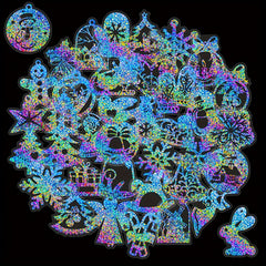 50pcs Laser Merry Christmas Stickers Bright Holographic PET Streamer Stickers