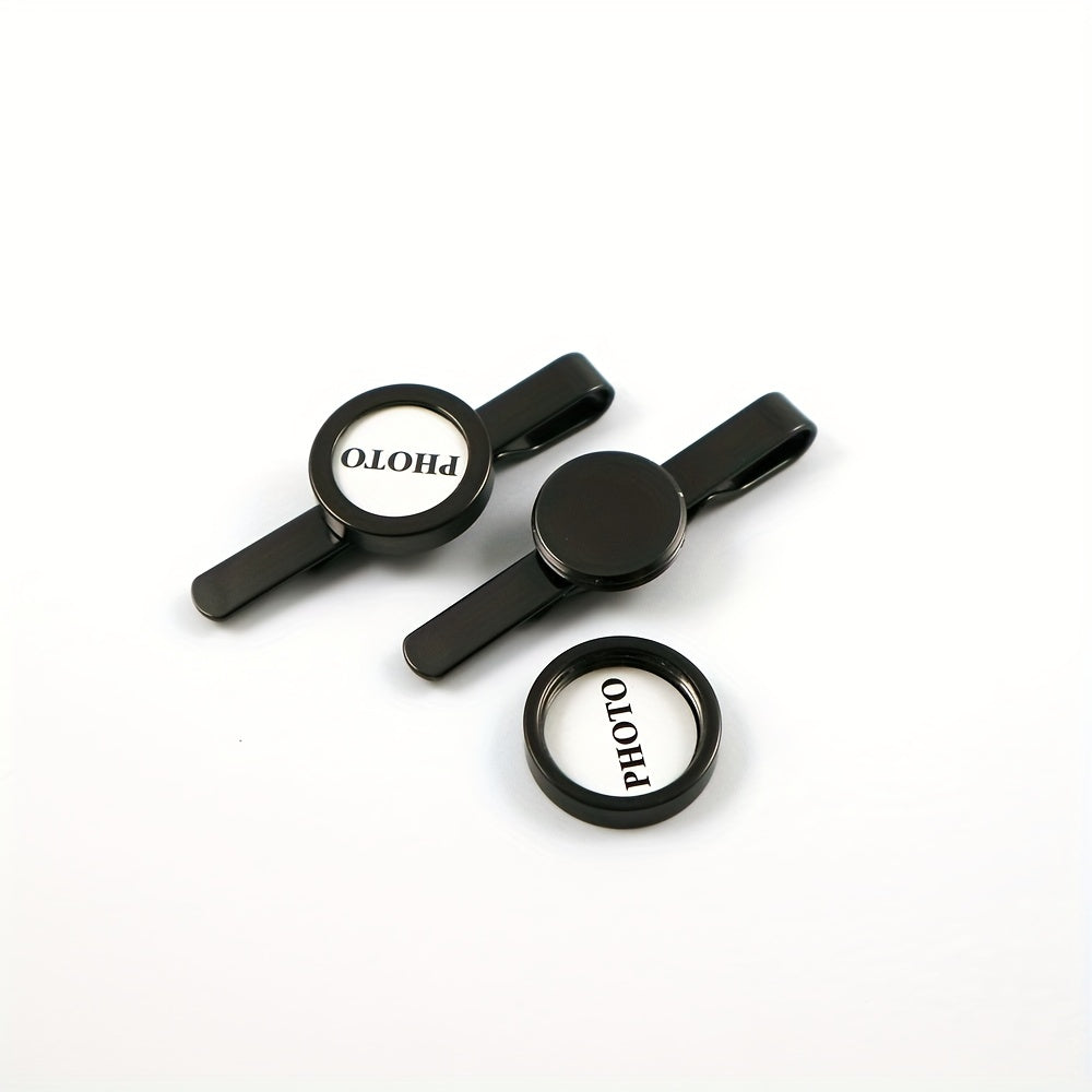 2pcs Copper Plated Gun Round Glass DIY Can Hold Photos Photo Tie Clip For Men