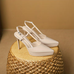 Solid Stiletto Heels Point Toe Buckle Strap Slingback Pumps