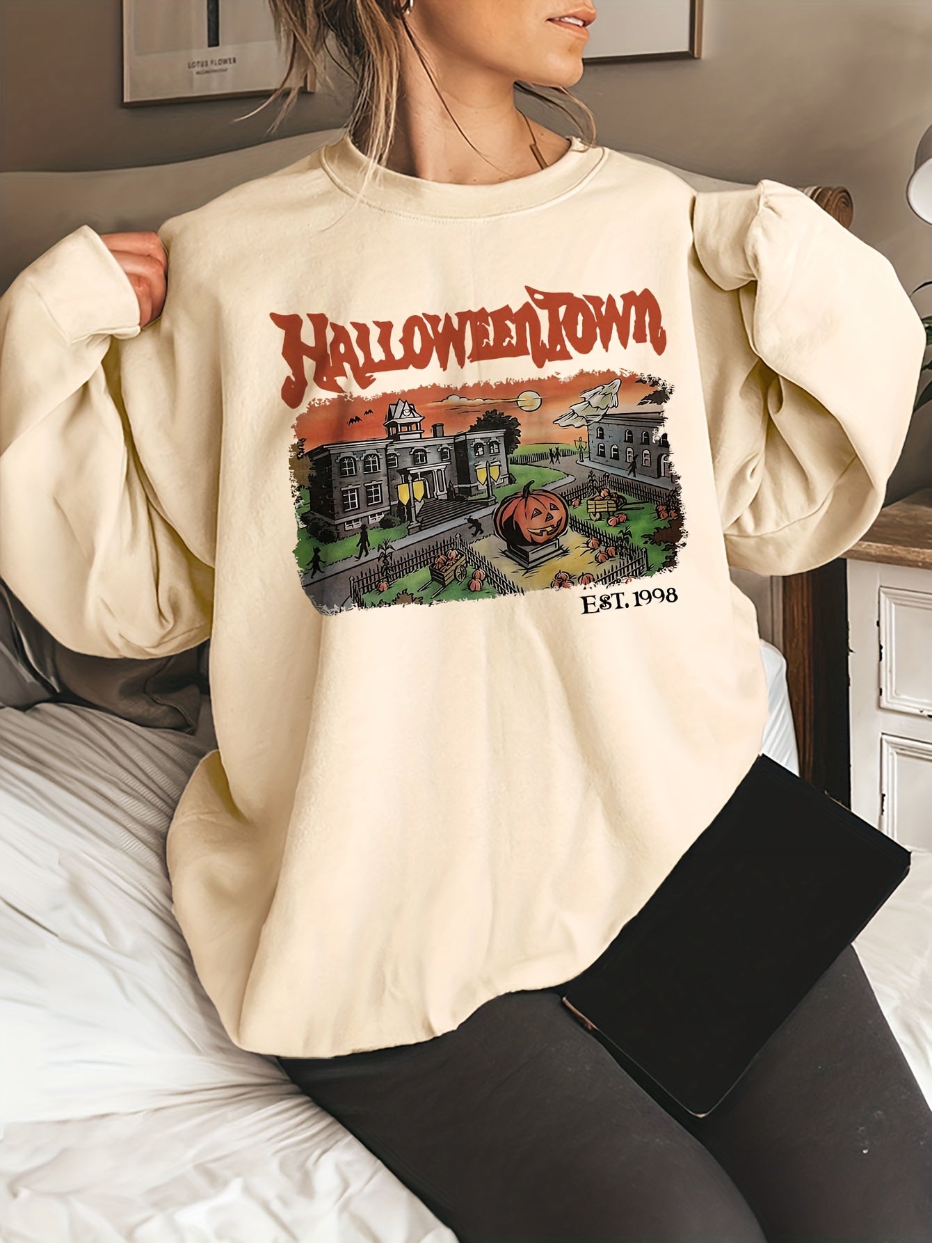 Halloween Town Print Sweatshirt for Women