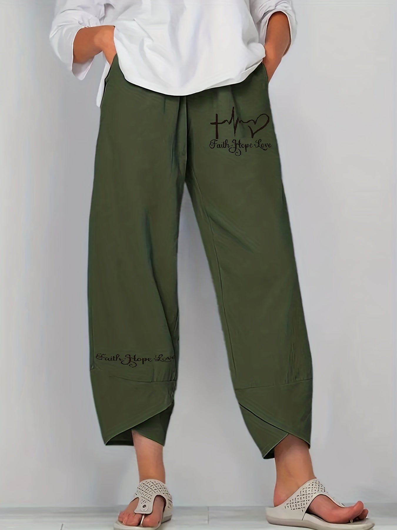 Graphic Print Elastic Waist Pants for Women