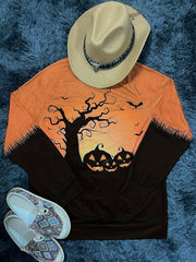 Halloween Print Crew Neck Sweatshirt Long Sleeve Raglan Shoulder Sweatshi