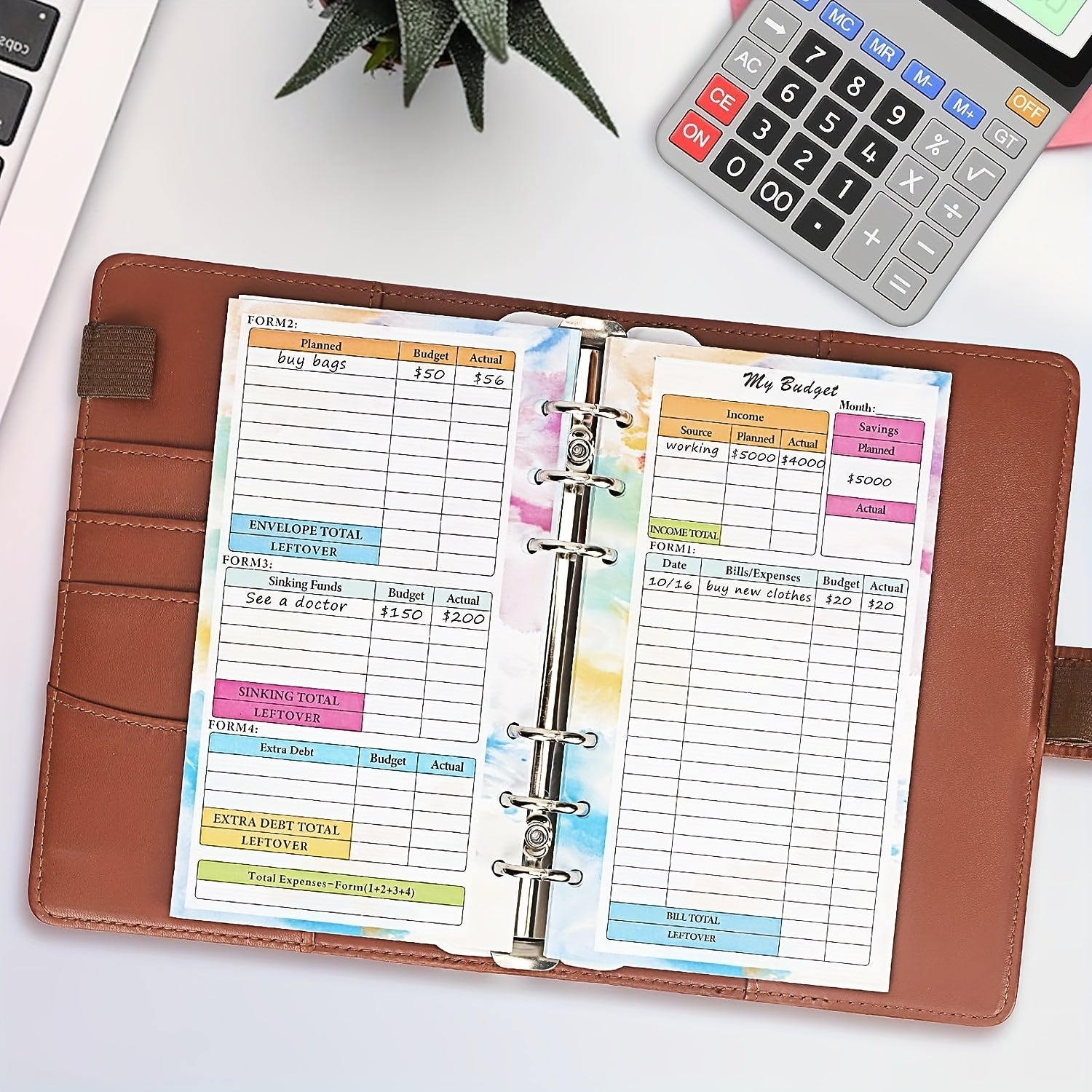 A6 Budget Planner Refill 82 Sheet Colorful Monthly Weekly Inserts