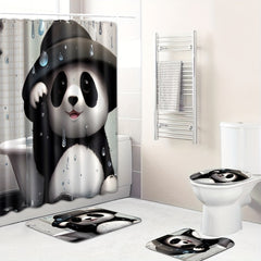 Panda Shower Curtain Set with Rings & Floor Mat - Modern Bathroom Accessory