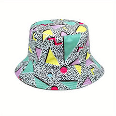 Geometric Print Couple Bucket Hat Reversible Stylish Sunshade Basin Hats Unisex
