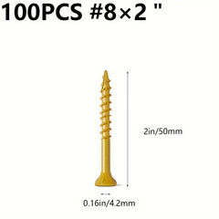 100 Wood Screws Coarse Thread Deck Star Flat Head Rust Resistant Epoxy