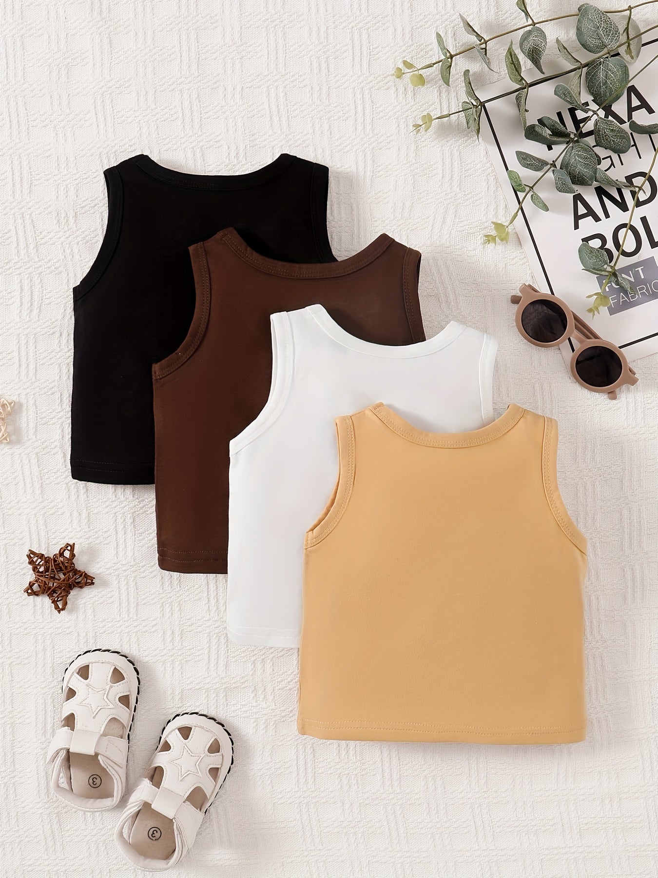 4pcs Baby Boys Casual Round Neck Tank Top Set for Summer