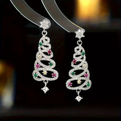 Holiday Style Zircon Snow & Christmas Tree Earrings