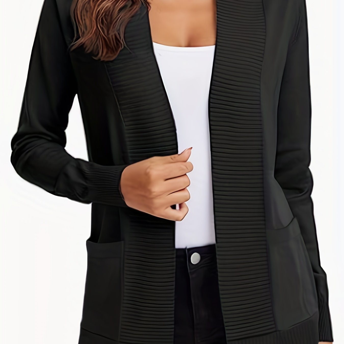 Dual Pockets Open Front Cardigan for Women