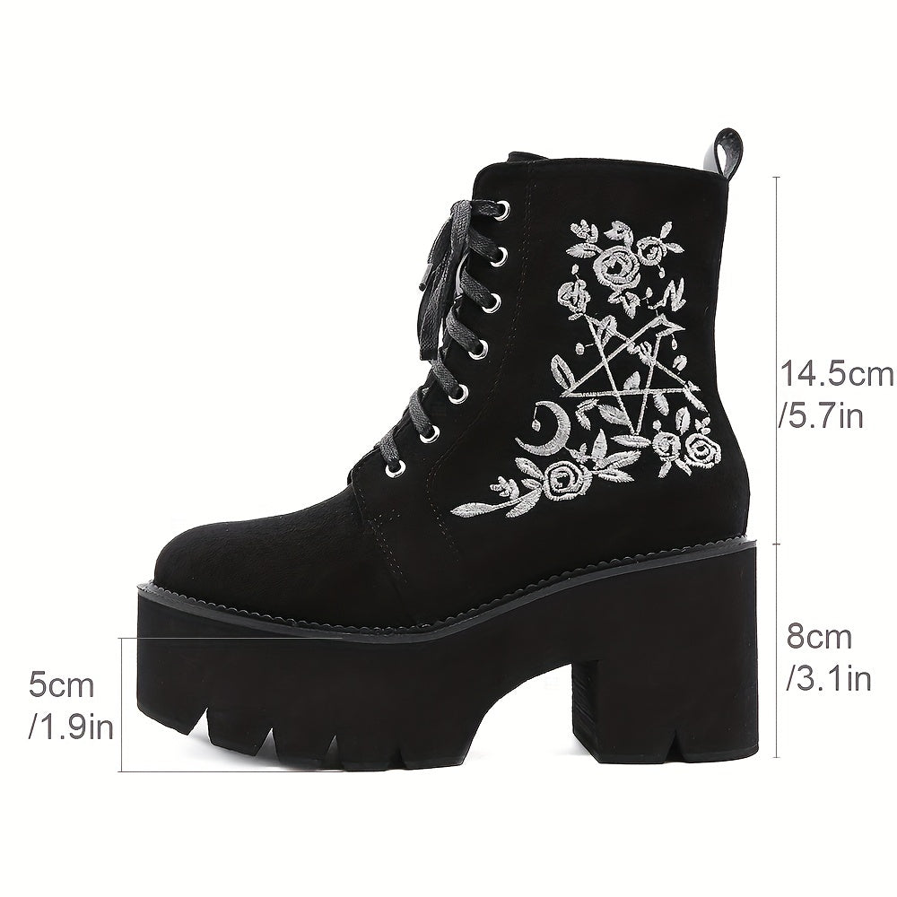 Women's Side Zipper Boots with Flower Embroidery Details