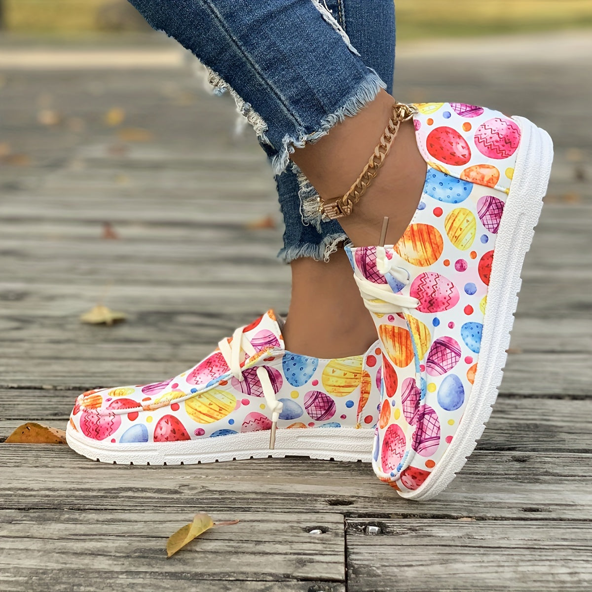 Colorful Pattern Flat Skate Shoes Lightweight Sneakers