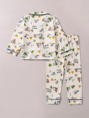 Boys Bear Print Pajama Set Long Sleeve Button Front Homewear PJ Set