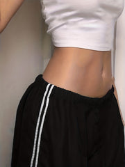 Side Wide Leg Pants Drawstring Baddie Clothes