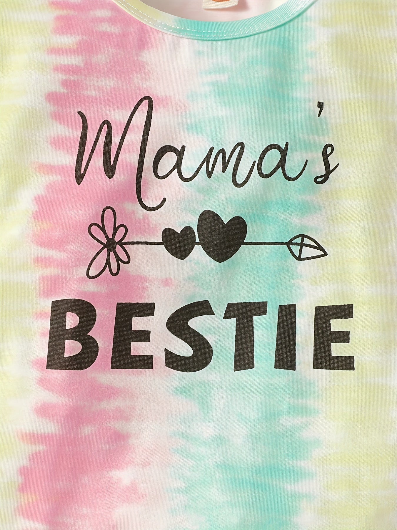 2pcs Baby Girls Tie Dye MAMA'S BESTIE T Shirt & Shorts Set