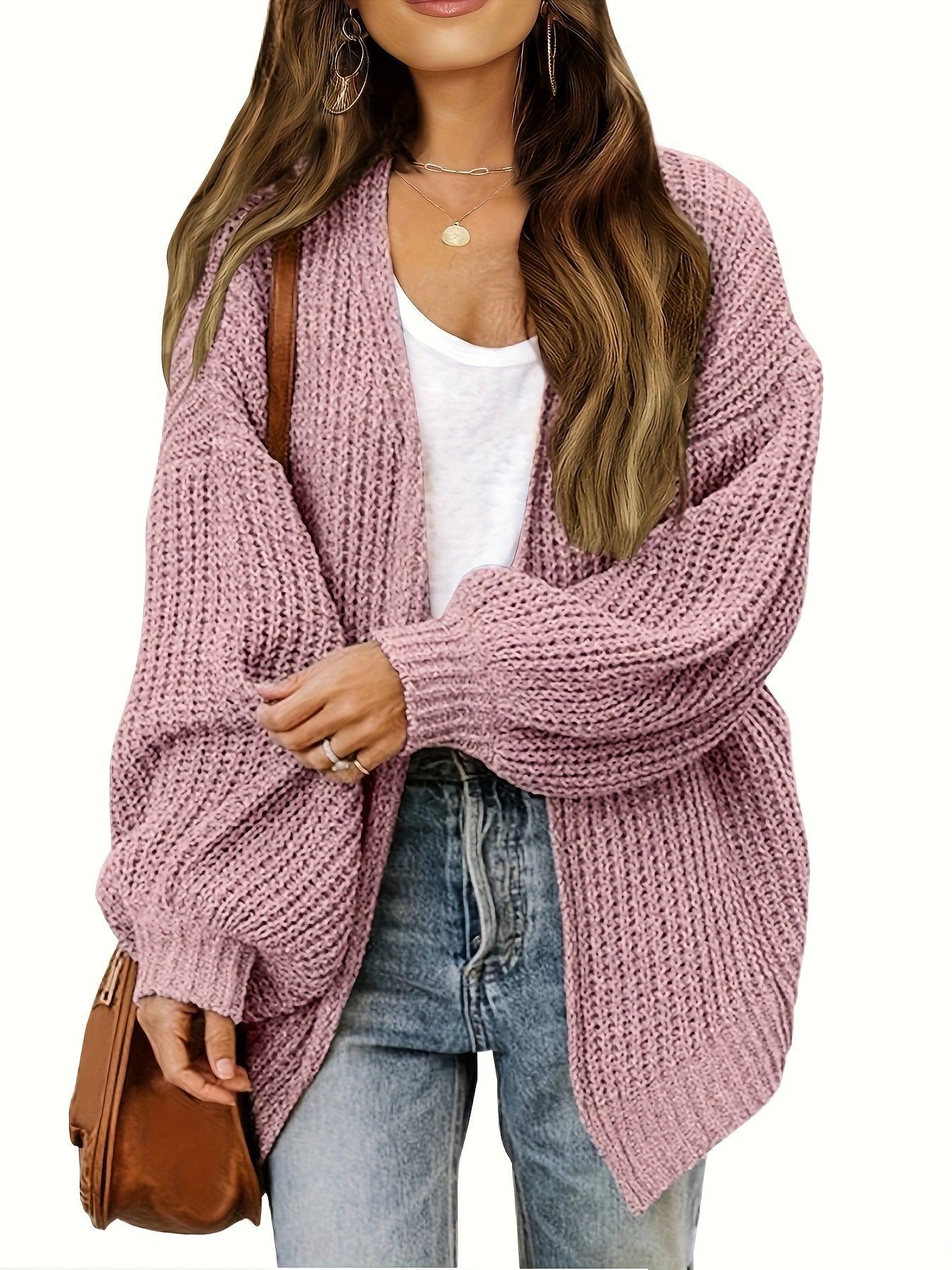 Casual Cardigan Women Solid Lantern Sleeve Open Front Cardigan