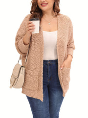 Casual Cardigan Women's Plus Fluffy Long Sleeve Slight Stretch
