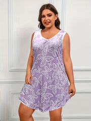 Butterfly Print V Neck Bow Tank Sleep Dress