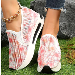 Women's Spider Web Pattern Wedge Sneakers Mesh Slip On Walking Shoes