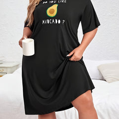 Avocado & Slogan Print Round Neck Tee Sleep Dress