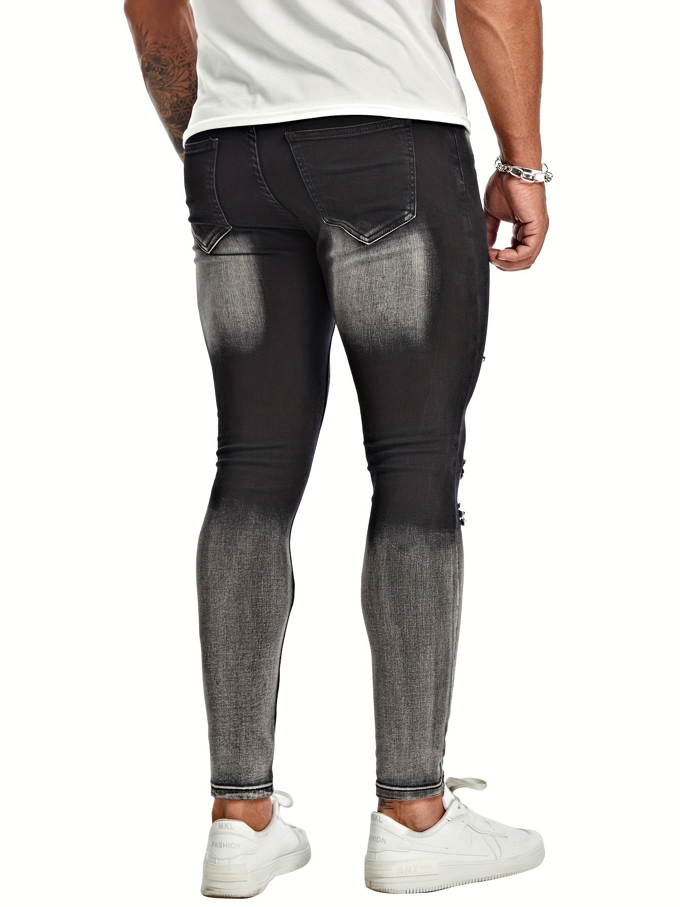 Men's Ripped Skinny Fit Stretch Long Trousers