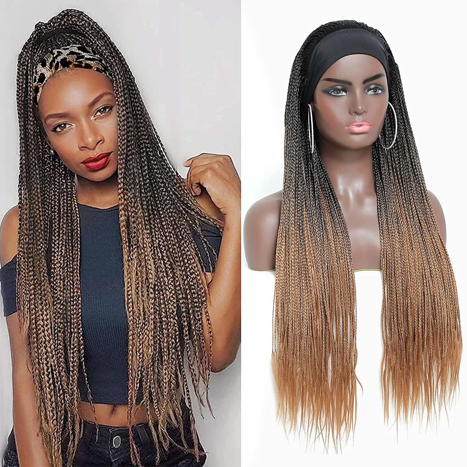 Ombre Long Braided Headband Wig For Women