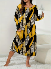 Retro Loungewear Dress Women's Plus Leopard & Paisley Print