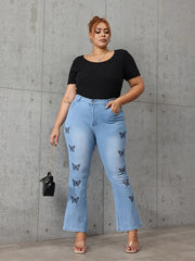 Butterfly Print High Rise Flared Leg Jeans