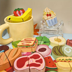 Wooden Play Food Set Kitchen Toys Cutting Fruit Pretend Food Accessories