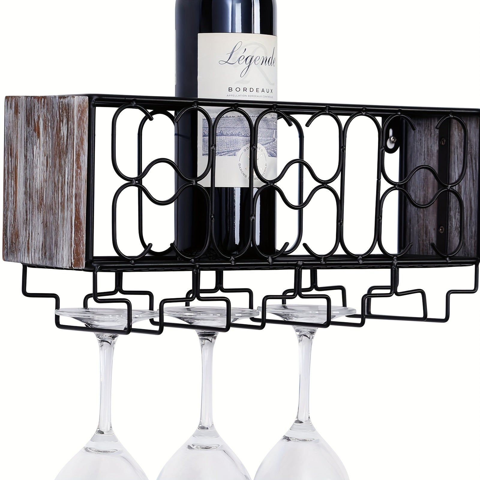 Wall Mounted Wine Rack For 4 Glasses Metal Bottle Holder Rustic Floating Shelf