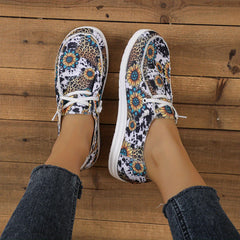 Floral Pattern Canvas Slip On Loafers Casual Lightweight Shoes