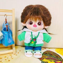 Cartoon Plush Doll Clothes Set with Hood Sweatshirt Jeans Shoes