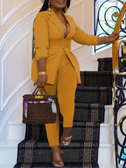 Women's Plus Size Zipper Front Blazer & Pants Two Piece Set