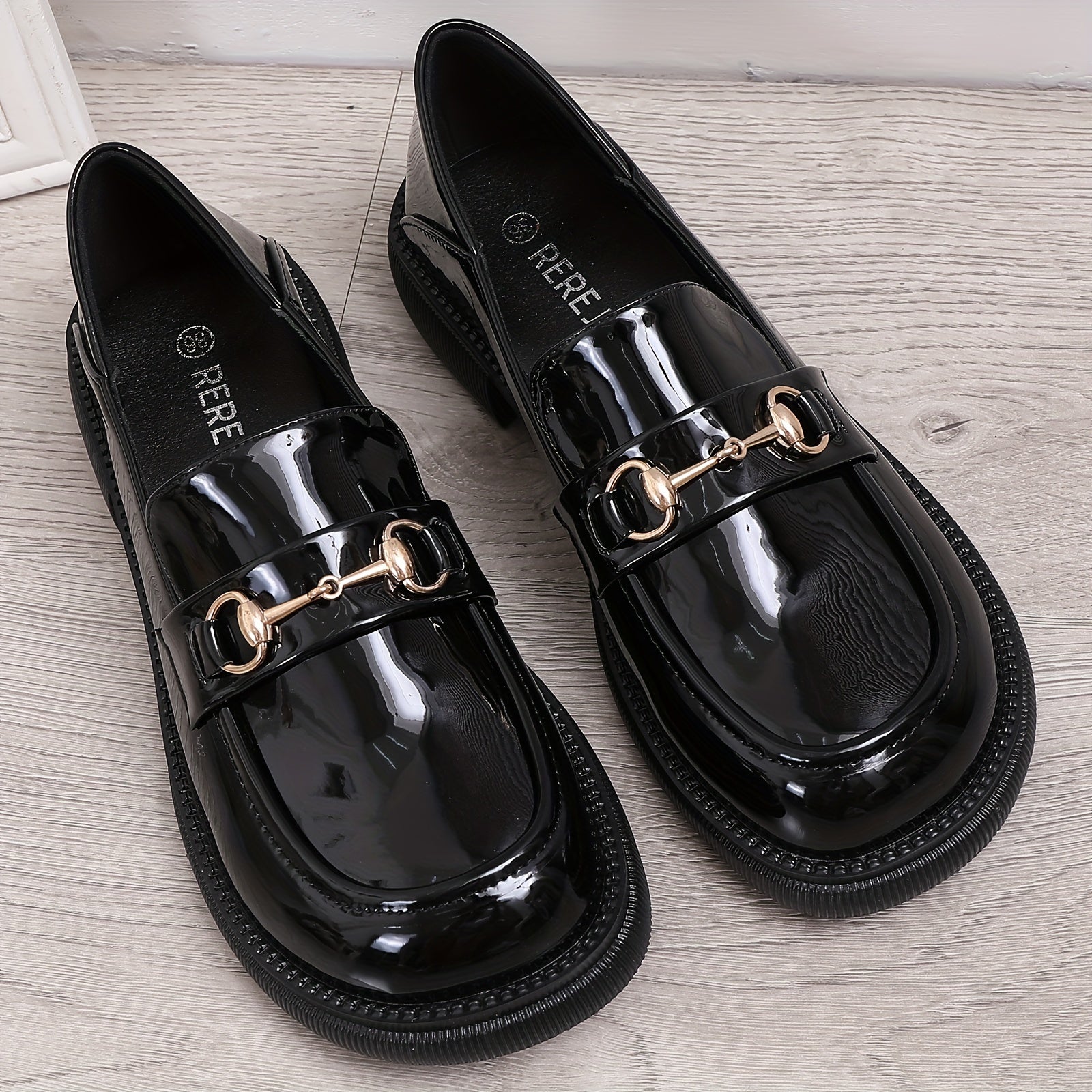 Chunky Heel Loafers Stylish Faux Leather Shoes Comfortable
