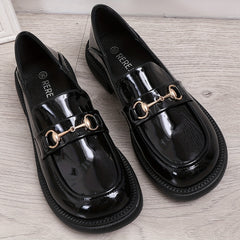 Chunky Heel Loafers Stylish Faux Leather Shoes Comfortable