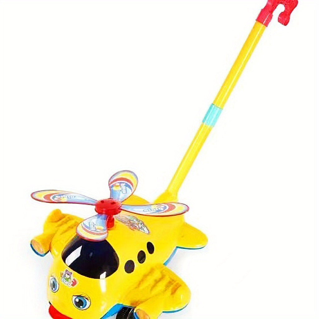 Kids Hand Push Cart Toy Baby Walker Aircraft Cart with Bell Sound
