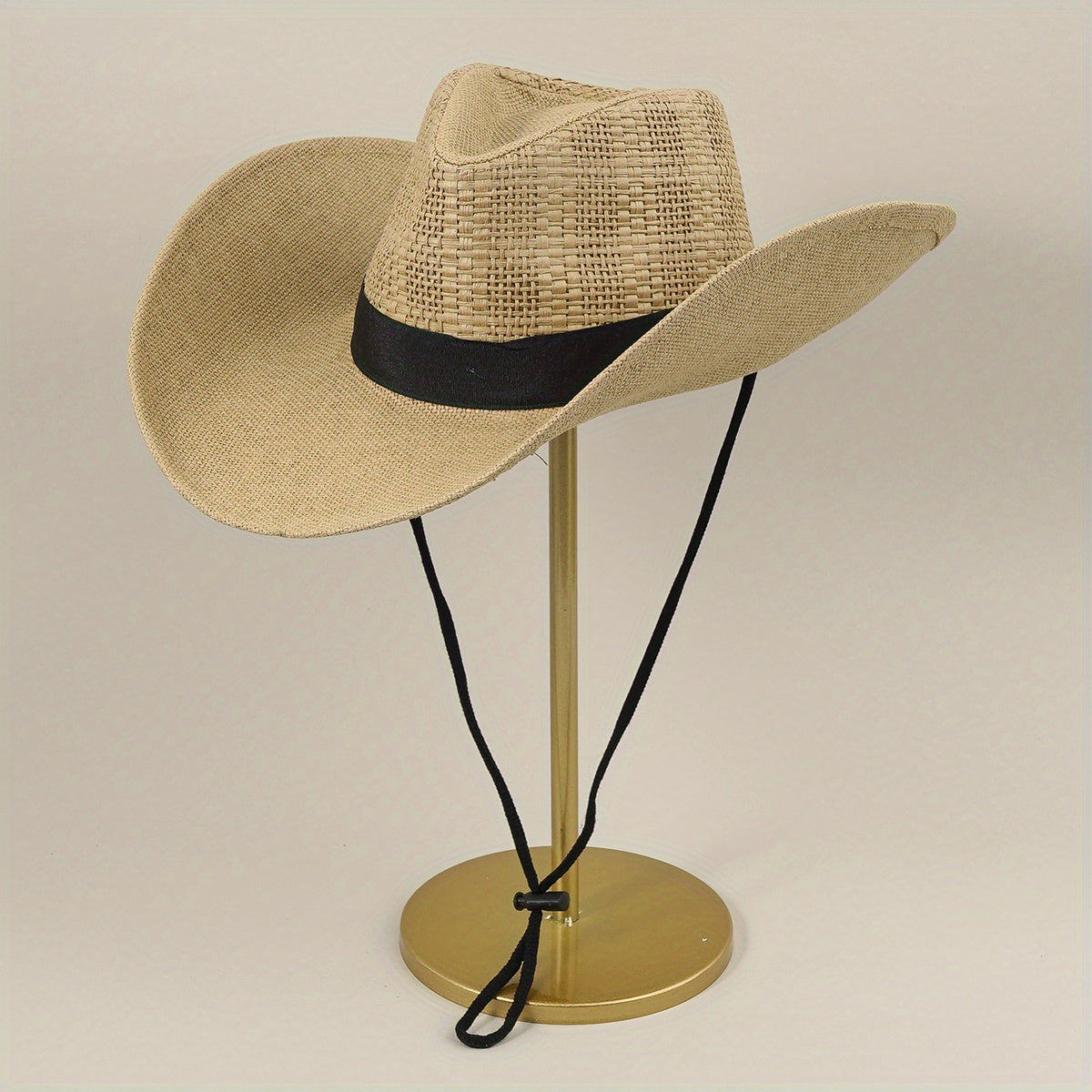 Drawstring Woven Cowboy Hat Outdoor Seaside Sunscreen Jazz Straw Hat