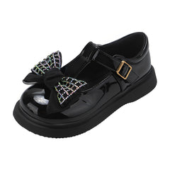 Rhinestone Bow Princess Shoes for Girls Soft Slip-on Loaders