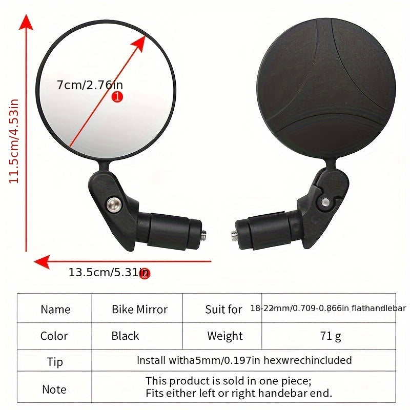 Bicycle Rearview Mirror Foldable Convex Mountain Bike Reflector Road Riding Bell