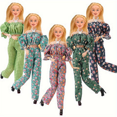 Floral Doll Dress Set One Shoulder Doll Outfit with Accessories