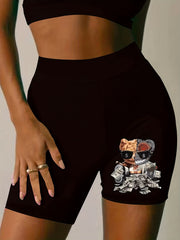 Colorful Letter Print High Rise Biker Shorts