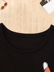 Cotton Unicorn & Pumpkin Print T-shirt for Fall Halloween