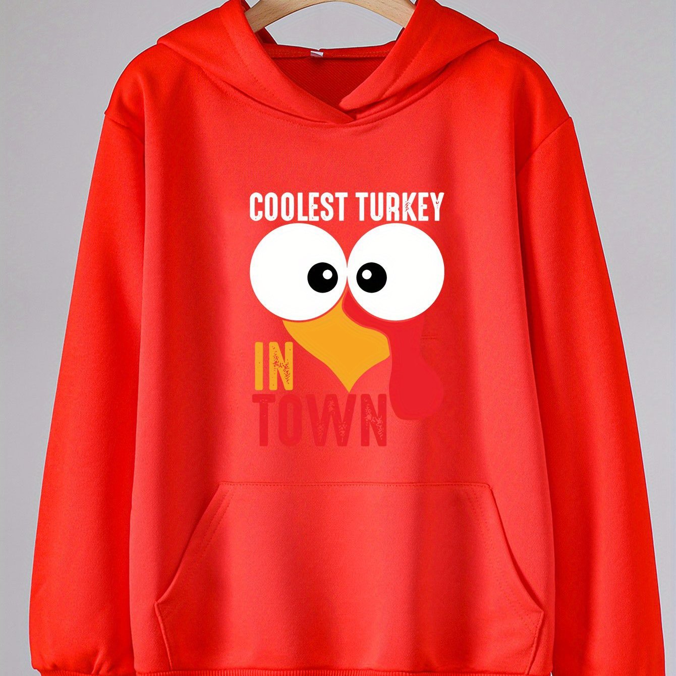 Turkey Print Hoodies Girls Comfy Hooded Pullover With Pocket