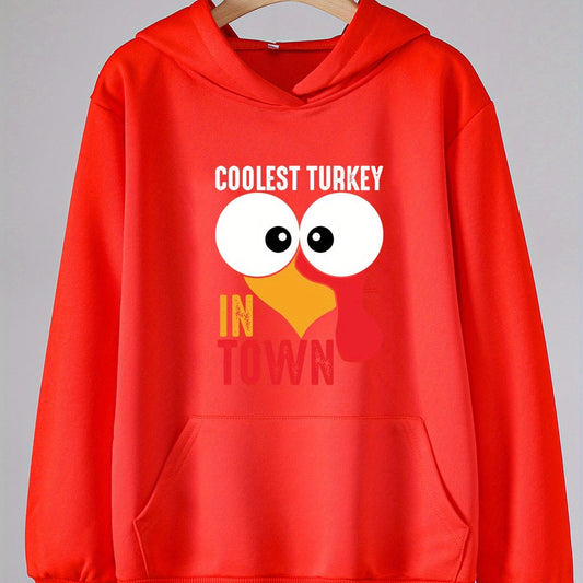 Turkey Print Hoodies Girls Comfy Hooded Pullover With Pocket