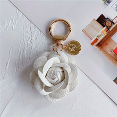 Faux Leather Camellia Car Keychain for Backpack