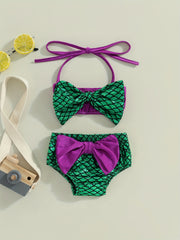 Baby Girls Mermaid Bow Swimsuit Sets Halter Neck Tops & Bottoms