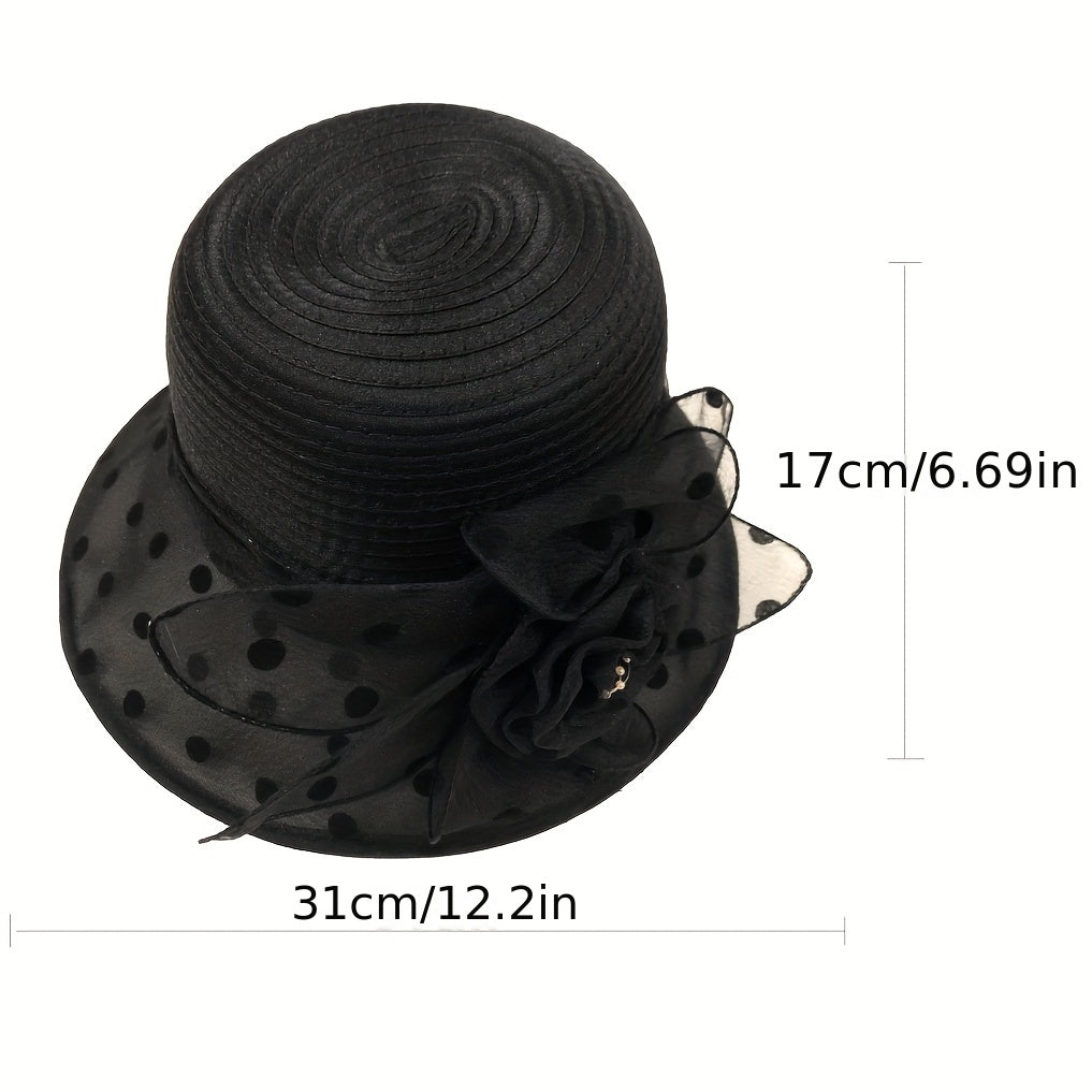 Polka Dot Stitching Bucket Hat Sun Hat Organza Derby Hat Lightweight