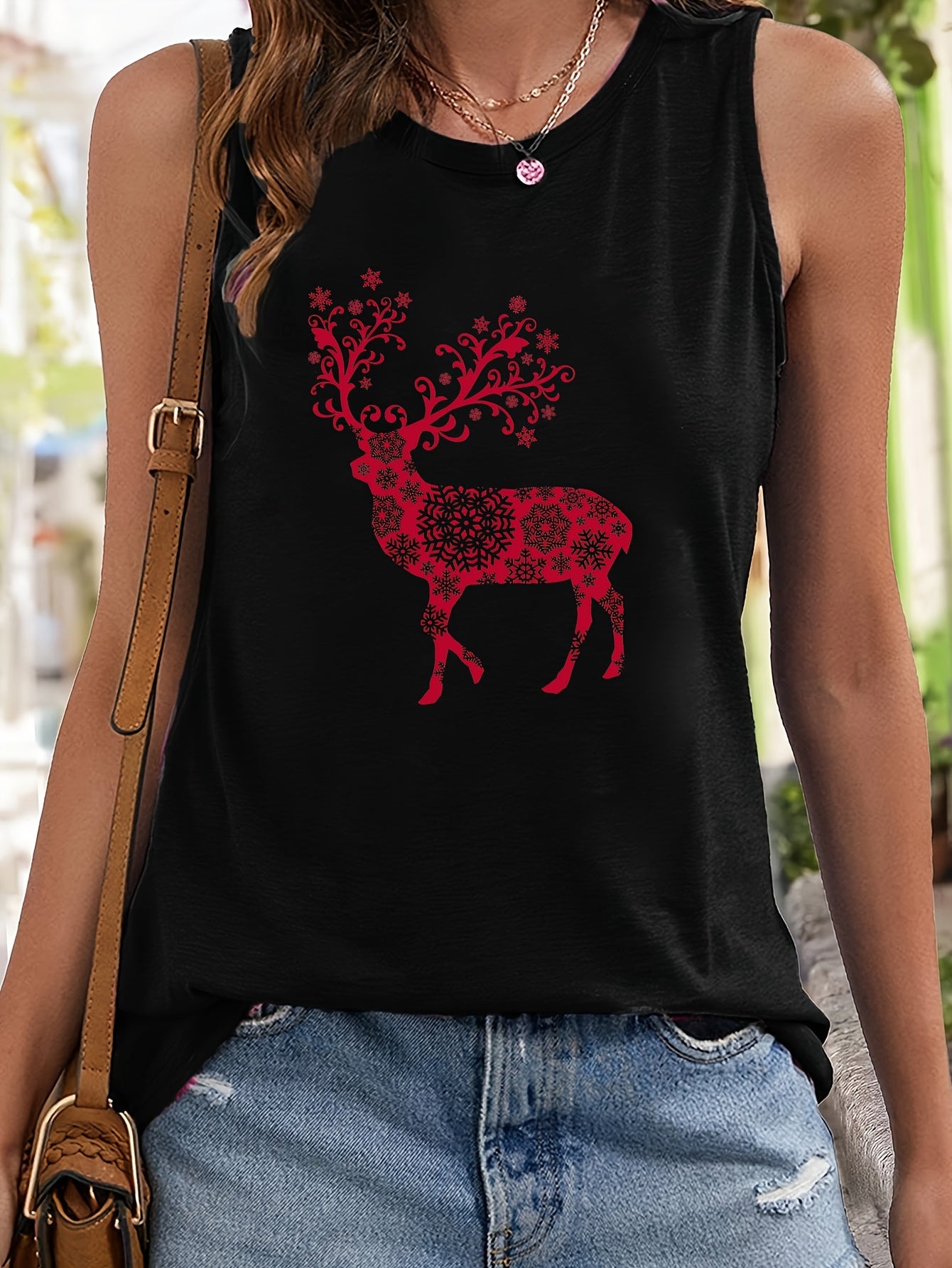 Christmas Deer Print Sleeveless Sports Vest